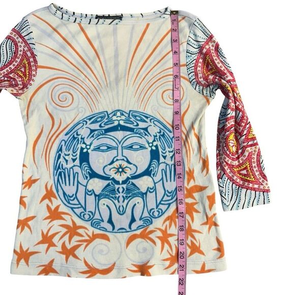 Vintage Y2K 90s BCBG Tribal Top Size Large Boho Art To Wear Floral Made In USA - Picture 14 of 15